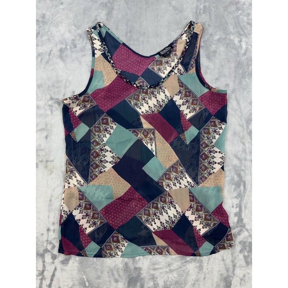 Lucky Brand Patchwork Tank Top Womens Size Small Sheer Sleeveless Boho